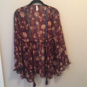 Floral Babydoll Kimono with Tassel-Tie